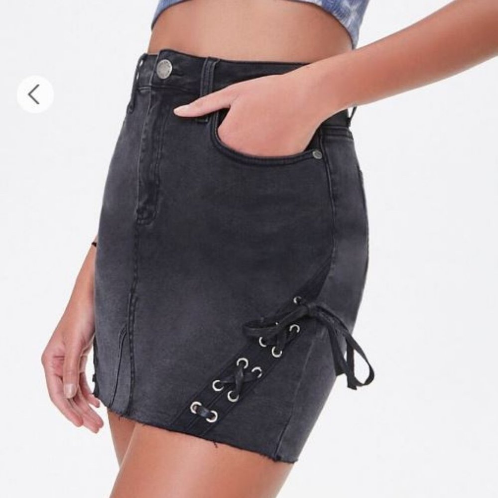 8th of LA High Waist Lace-Up Denim Mini Skirt Size Medium